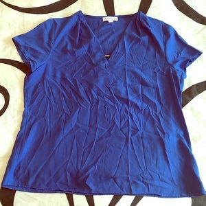 Calvin Klein blue short sleeve v-neck blouse, EUC